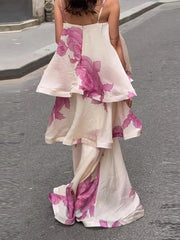 Floral Print Layered Midi Dress