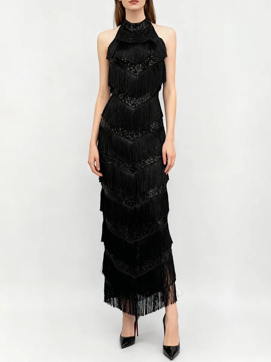 Black lace dress on a white background