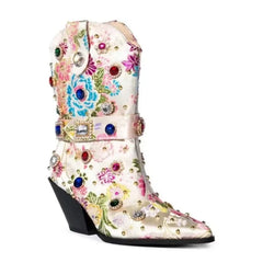 Embroidered Pointed Toe Boots