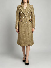 Pearl button tweed double breasted coat full front view
