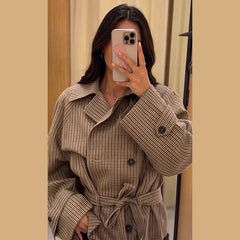 Plaid Belted Cropped Trench Coat