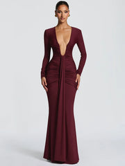 Deep V Neck Draped Maxi Dress