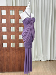 Purple Halter Neck Draped Maxi Dress