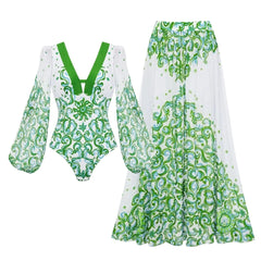 Yellow Blue White Print Long Sleeve Two Piece Set