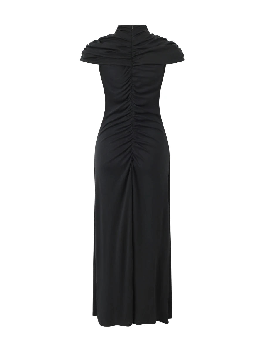 Black evening gown with ruched bodice