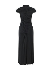 Black evening gown with ruched bodice