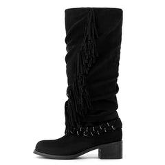 Fringe Detail Square Toe Boots