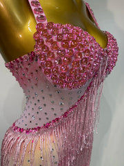 Rhinestone Tassel Mesh Strap Maxi Dress