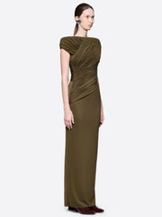 Draped Fold Detail Cap Sleeve Maxi Dress