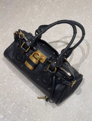 Gold Lock Leather Tote Bag
