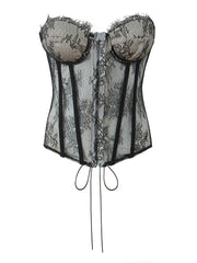 Black Lace Tie Up Corset Top
