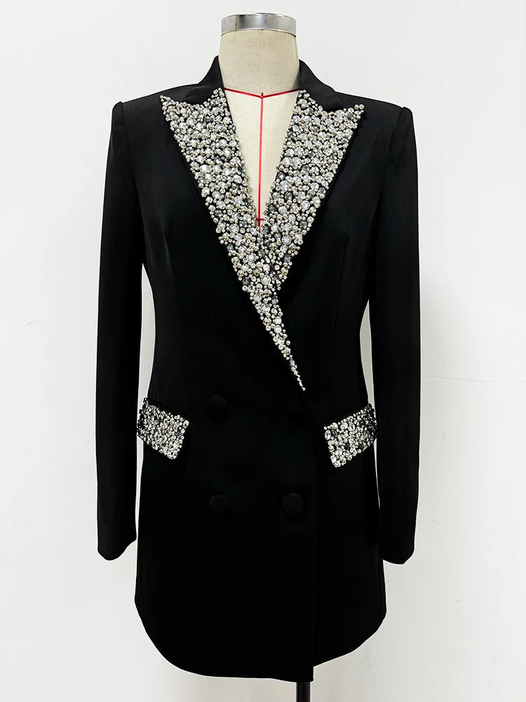 Beaded embellished double-breasted blazer on a mannequin