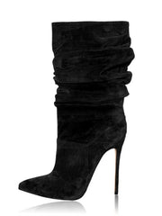 Pleated Stiletto Heel Knee High Boots