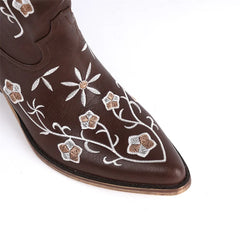 Floral Embroidered Pointed Toe Cowboy Boots