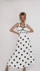 Bow Detail Polka Dot Tankini Swimsuit with Skirt