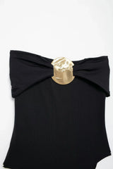 Off-Shoulder Folded Metal Accent Bodysuit