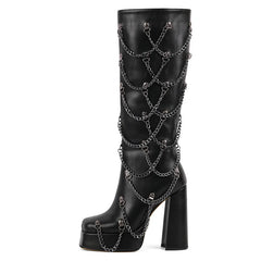 Platform Chain Knee High Boots