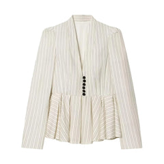 Product shot of the striped peplum blazer jacket.