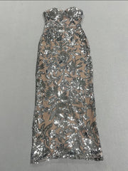 Strapless Sheath Sequined Leaf Applique Ankle-Length Dress