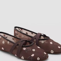 Embroidered Floral Mesh Ballet Flats