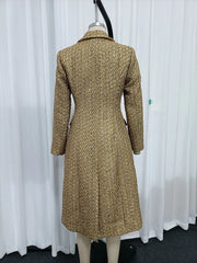 Gold Pearl Button Tweed Double Breasted Long Coat