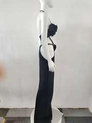 Black Cut Out 3D Flower Maxi Dress