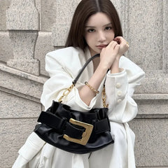 Ruched Microfiber Baguette Shoulder Bag – Black, Ivory & Blush Pink