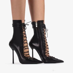 Lace Up Knee High Heel Boots