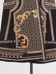 Embellished Beaded Geometric Print Coat