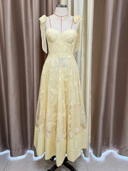 Bow-Tie Shoulder Square Neck A-Line Midi Dress