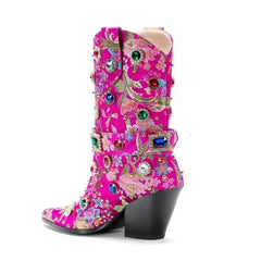 Embroidered Pointed Toe Boots