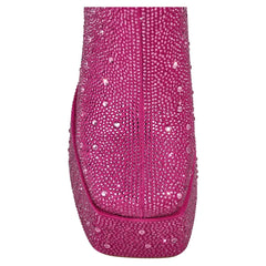 Pink rhinestone chunky platform ankle boots toe detail