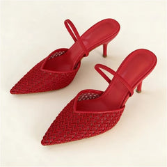 Red mesh slingback pointed toe stiletto heels