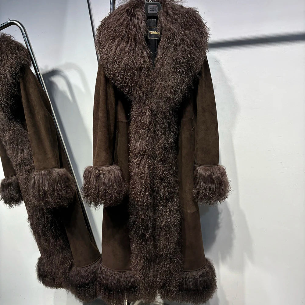 Brown fur coat with matching boots