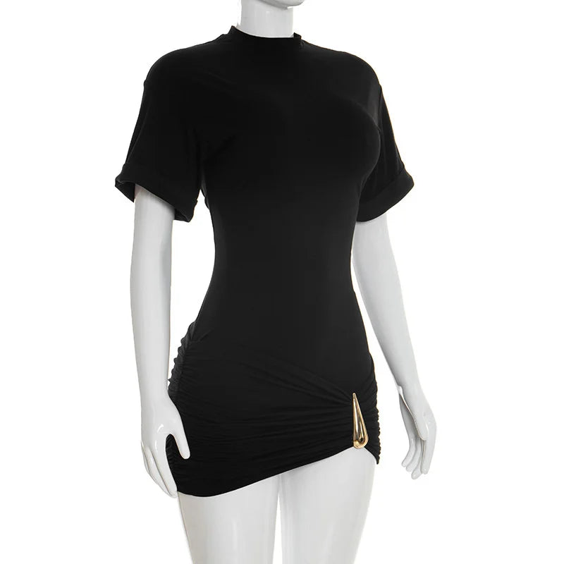 Black dress on a mannequin against a white background