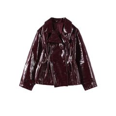 Faux Leather Lapel Jacket and Mini Skirt Set