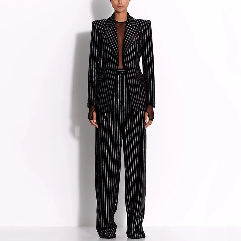 Black pinstripe suit on a white background