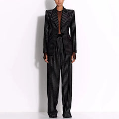 Black pinstripe suit on a white background