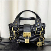 black PU mini satchel bag with gold lock detail,