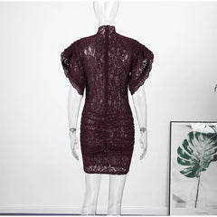 Sheer Mock Neck Lace Mini Dress