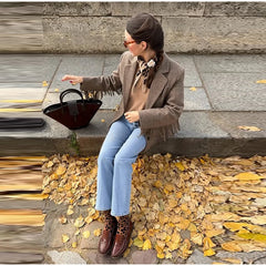 Fringe Sleeve Wool-Blend Tassel Blazer Coat