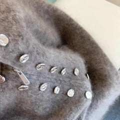 Mock Neck Zipper Button Knit Top