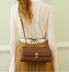 Structured Leather Shoulder Bag with Metal Clasp