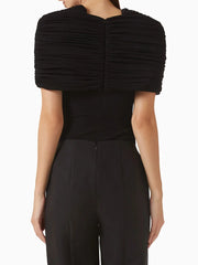 Draped Metal Detail Round Neck Top