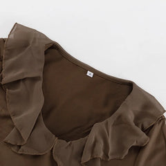 Brown top with ruffled shoulders