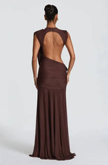 Draped Mock Neck Sleeveless Maxi Dress