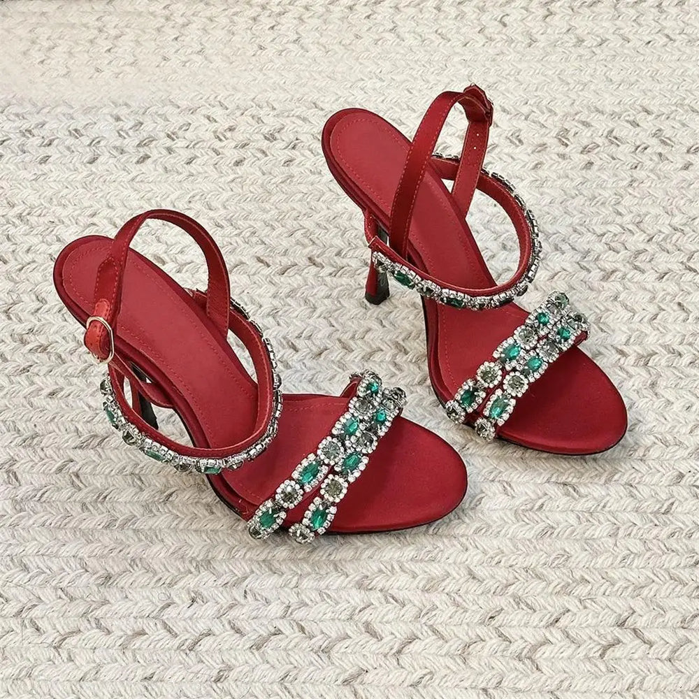 Red crystal embellished stiletto sandal