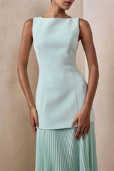 Boat Neck Sleeveless Pleated Maxi Dress