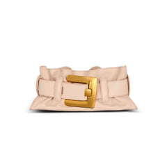 Ruched Microfiber Baguette Shoulder Bag – Black, Ivory & Blush Pink