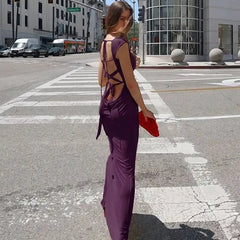 Cap Sleeve Cowl Neck Column Evening Dress